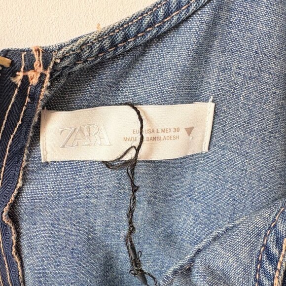 Zara Denim Box Pleat Dress NWOT Blue Size Large - Picture 6 of 7